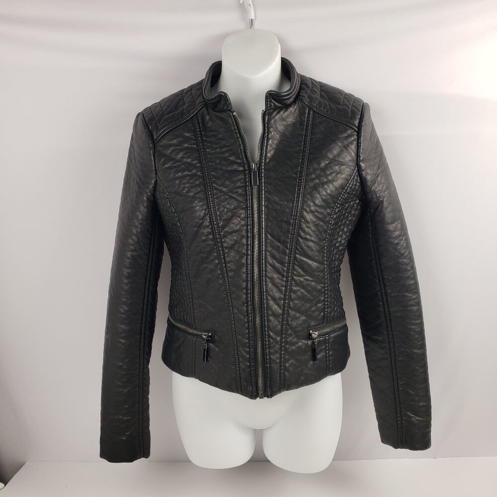 New York & Co XS Black Quilted Jacket Womens Short Coat Zipper Cycle